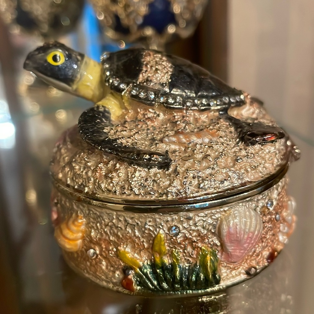 Kubla Turtle in Sand Decorative Enamels and Austrian Crystal Trinket Box